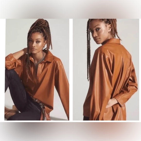 By Anthropologie Faux Leather Popover Top - Picture 3 of 16